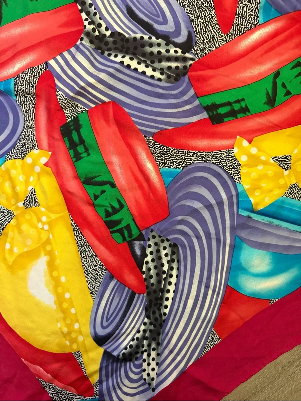 Vibrant Multicolor Hat Print Silk Scarf - Fuchsia Border